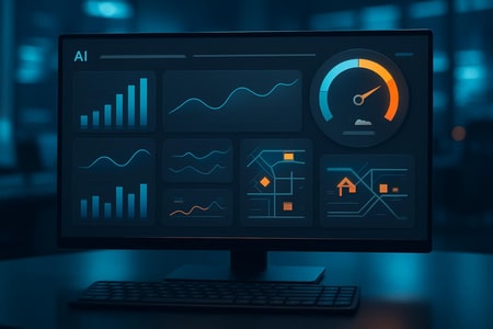 Tableau de bord KPI d’un site institutionnel BTP piloté par l’intelligence artificielle