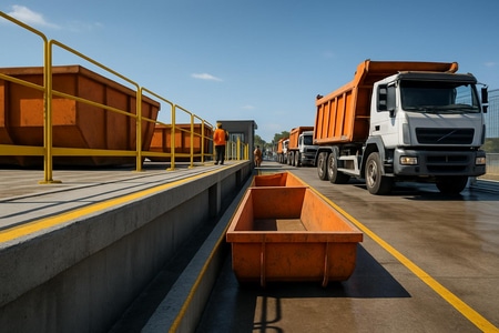 Quai de déchargement sécurisé pour l’approvisionnement de chantier BTP avec recettes et bennes